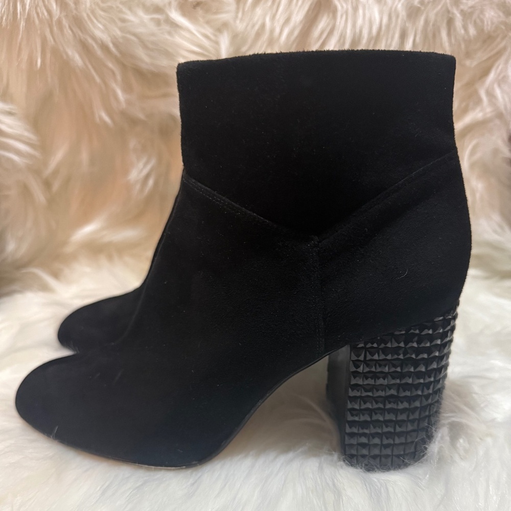 Michael Kors Black Suede Ankle Booties with Studded Block Heel
